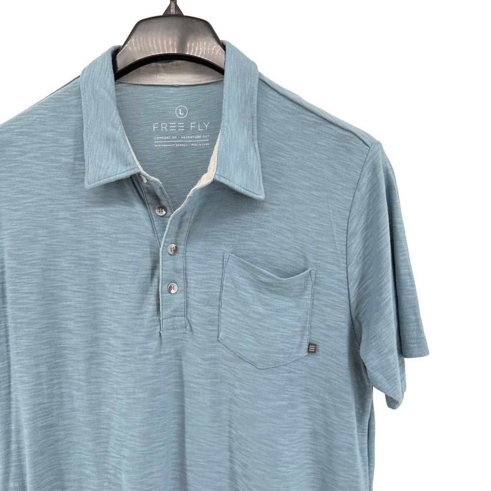 Free Fly Performance Polo Mens Large Pre-Owned Polo Blue Bamboo Blend Pockets
